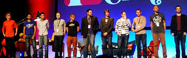 A picture of all the Gimme5 speakers on stage to give their final thanks