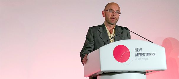 Wayne Hemingway standing at the New Adventures lectern