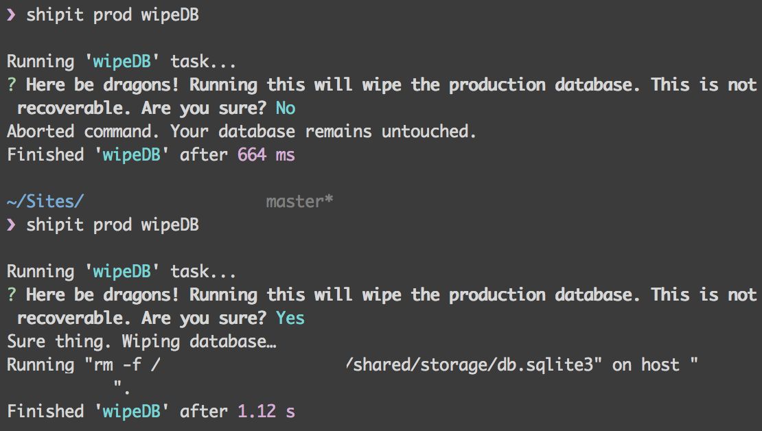 A screenshot of the previous command being ran twice, first saying yes and then saying no, and the appropriate output being displayed